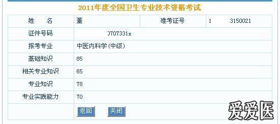 2011年度全国卫生专业技术资格考试成绩查询