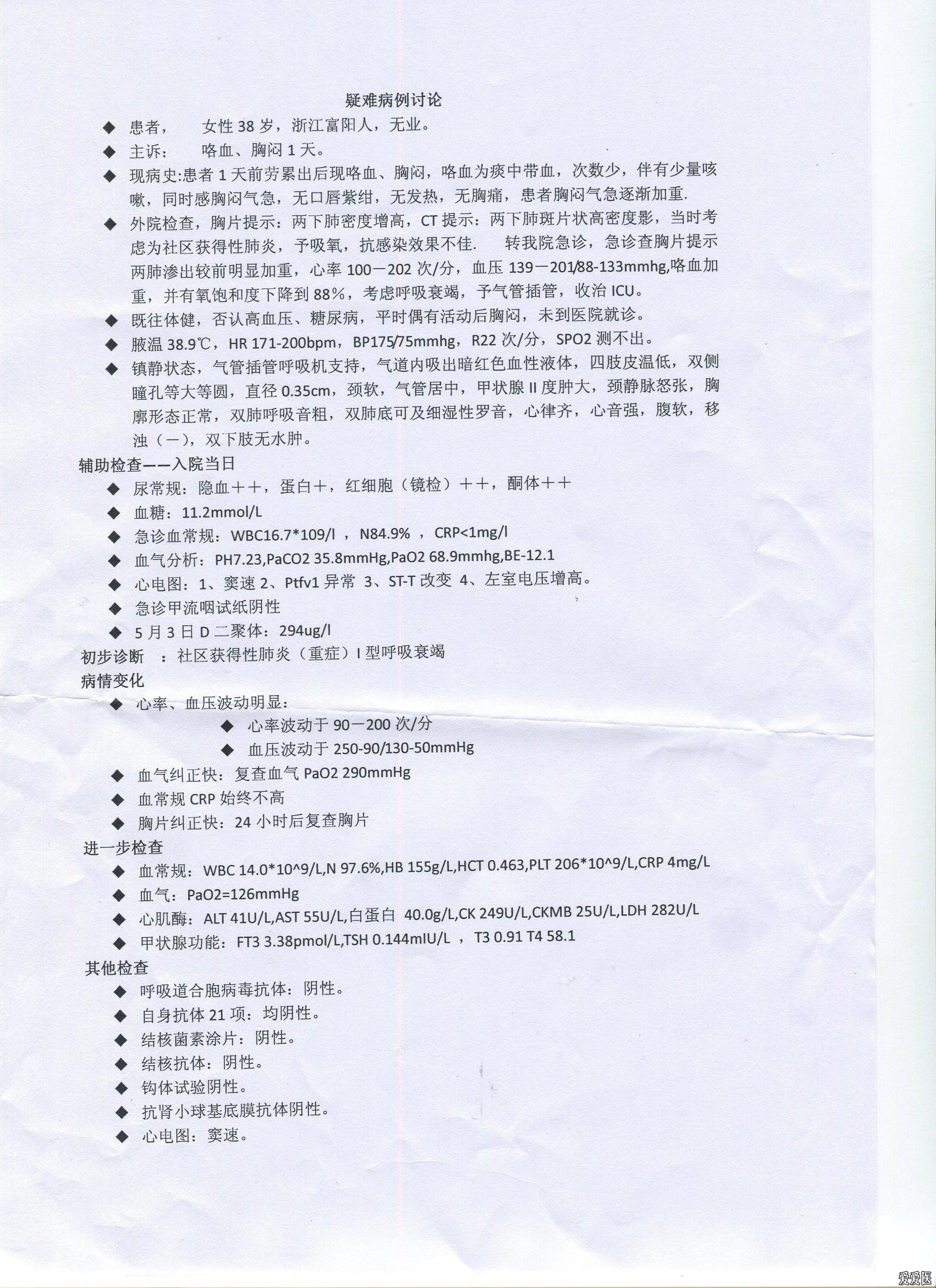 咯血胸闷一天病例讨论
