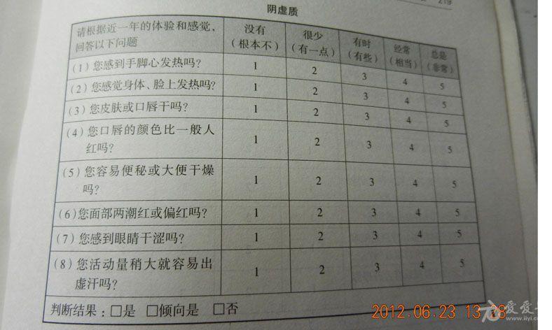 王琦九种体质自测表