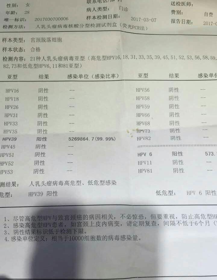 hpv39阳性,请老师大咖们给个意见!