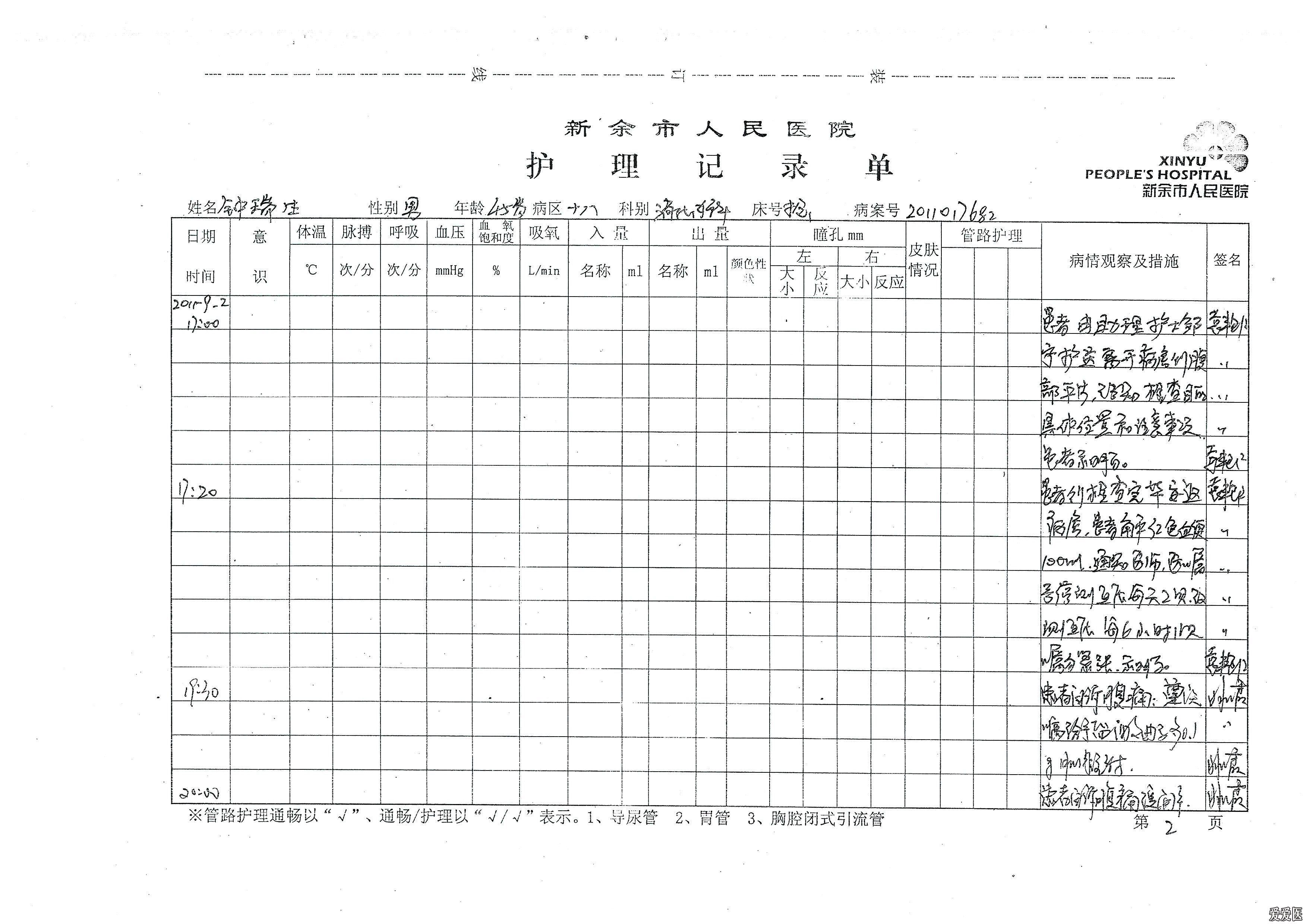 一级护理记录单图片图片