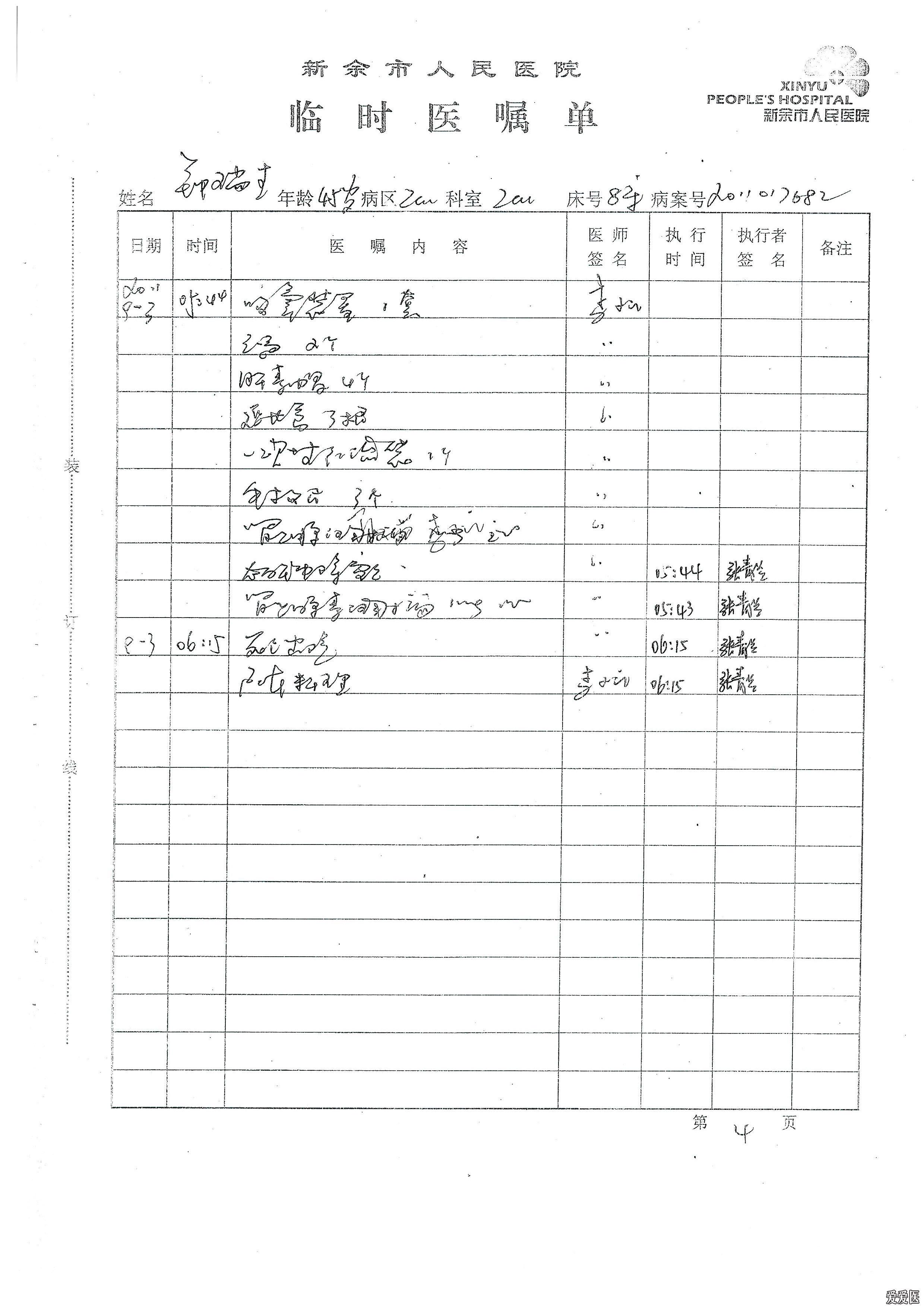 临时医嘱转抄本图片