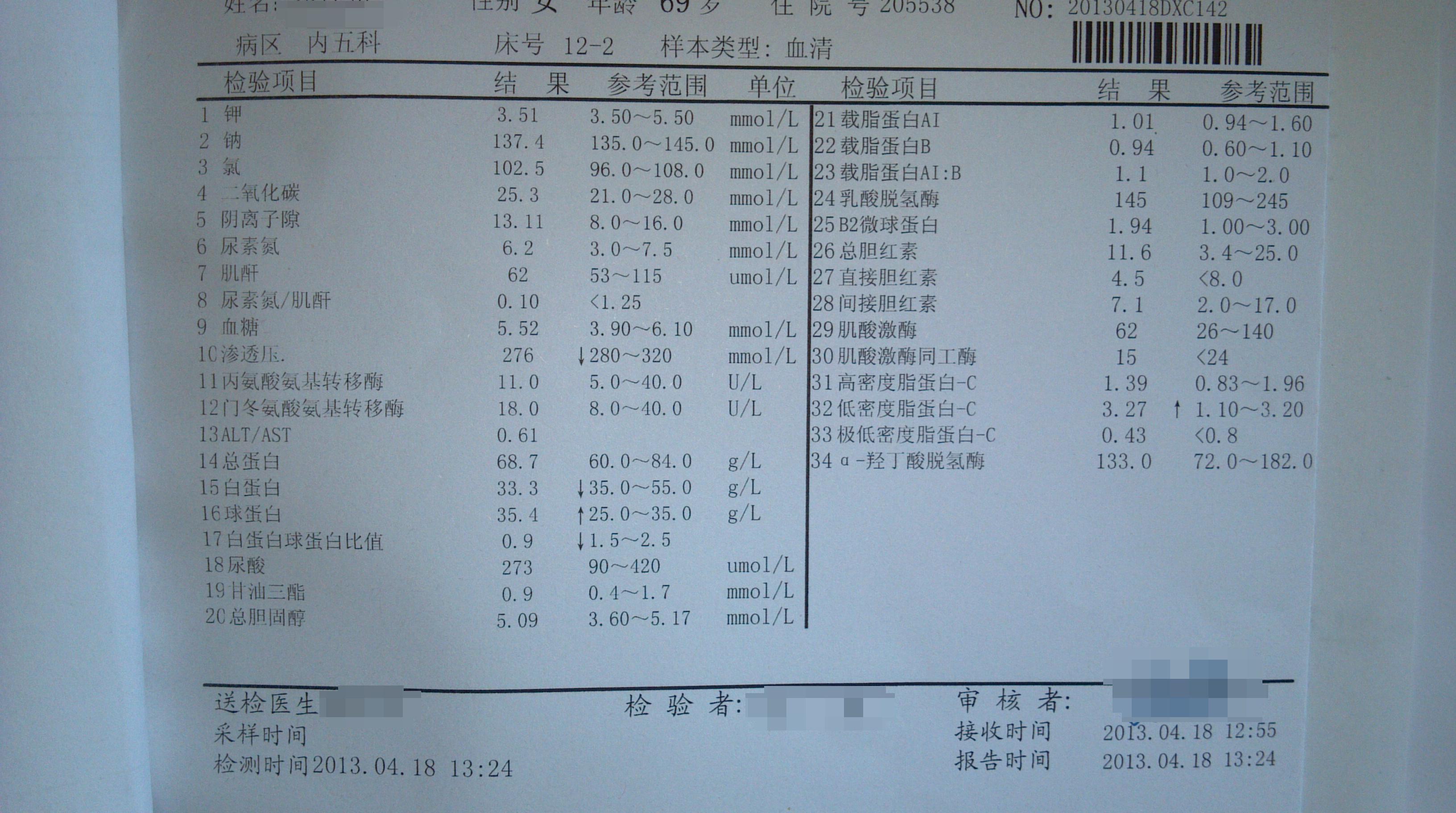 低血糖验血报告照片图片