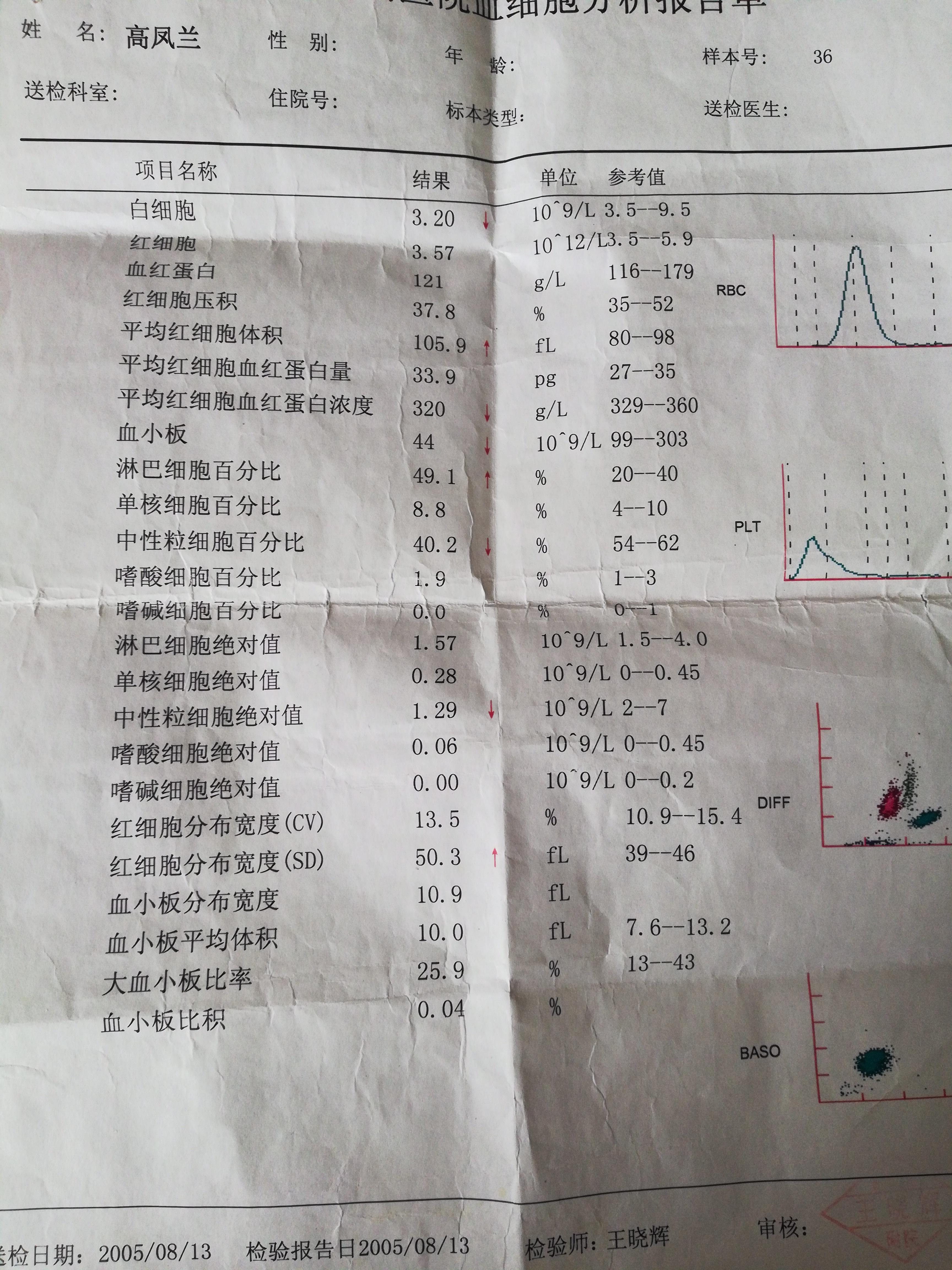 再障治疗十三年化验单对比